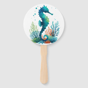 nautical/beach/coastal seahorse art hand fan
