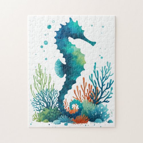 nauticalbeachcoastal seahorse art jigsaw puzzle