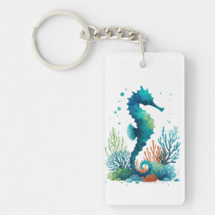 nautical/beach/coastal seahorse art keychain