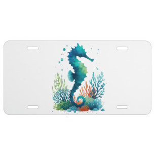 nautical/beach/coastal seahorse art license plate