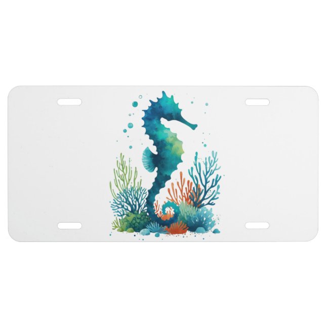 nautical/beach/coastal seahorse art license plate (Front)