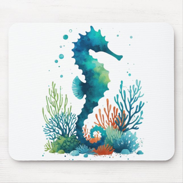 nautical/beach/coastal seahorse art mouse pad (Front)