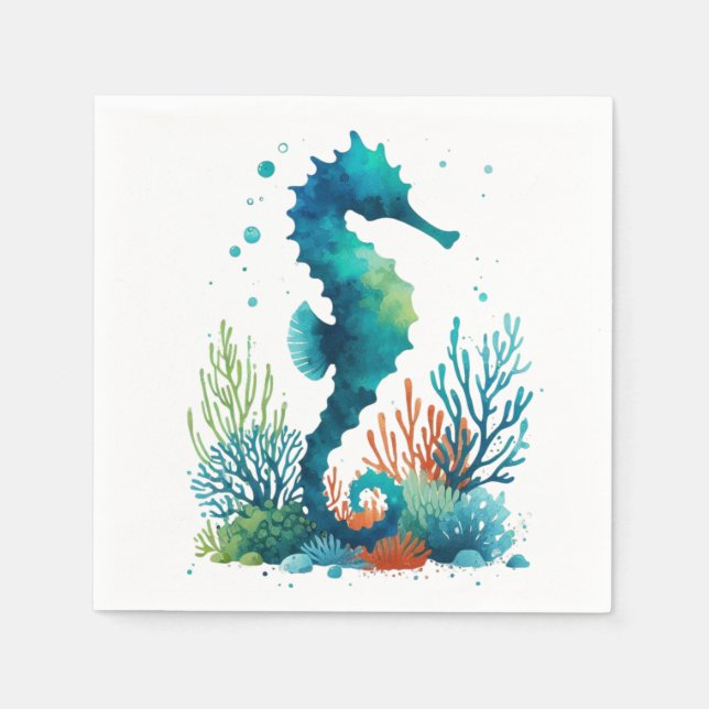 nautical/beach/coastal seahorse art napkins (Front)