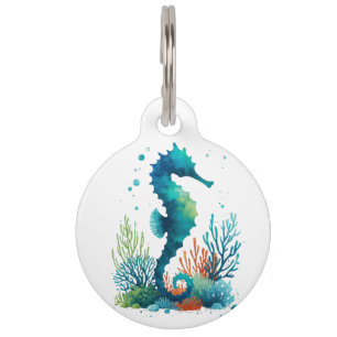 nautical/beach/coastal seahorse art pet ID tag