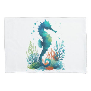 nautical/beach/coastal seahorse art pillow case