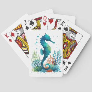 nautical/beach/coastal seahorse art poker cards