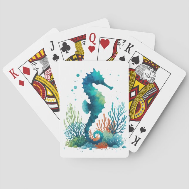 nautical/beach/coastal seahorse art poker cards (Back)