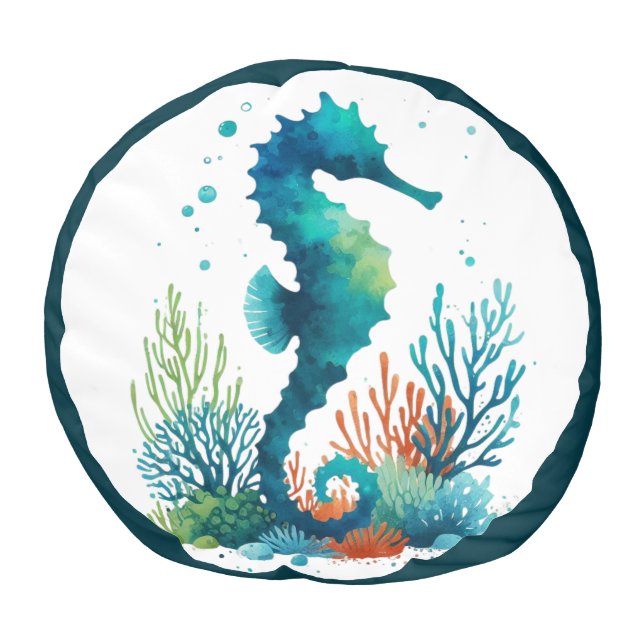 nautical/beach/coastal seahorse art pouf (Top)
