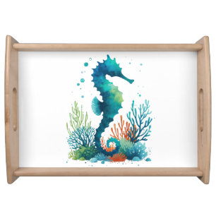 nautical/beach/coastal seahorse art serving tray