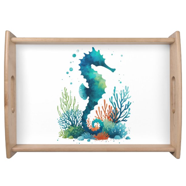nautical/beach/coastal seahorse art serving tray (Front)