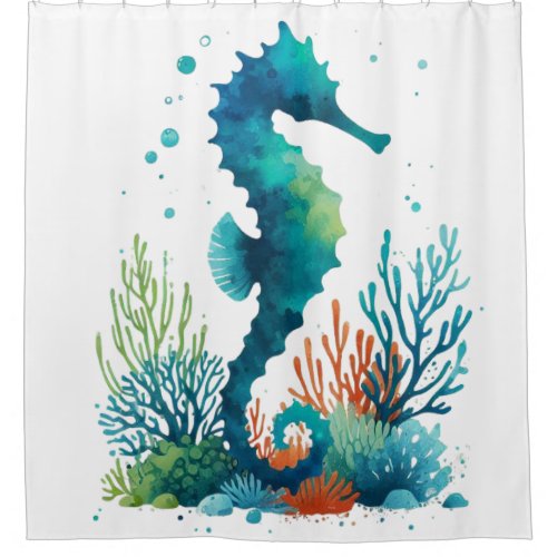 nauticalbeachcoastal seahorse art shower curtain