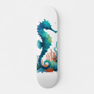 nautical/beach/coastal seahorse art skateboard