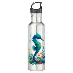 nautical/beach/coastal seahorse art stainless steel water bottle
