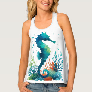 nautical/beach/coastal seahorse art tank top