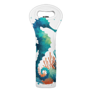 nautical/beach/coastal seahorse art wine bag