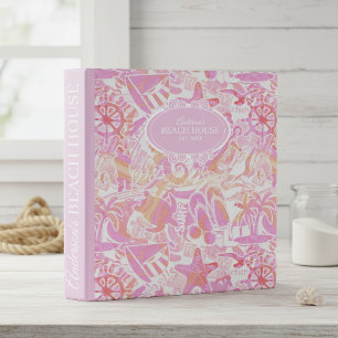 Nautical Beach Collage Hot Pink ID840 3 Ring Binder