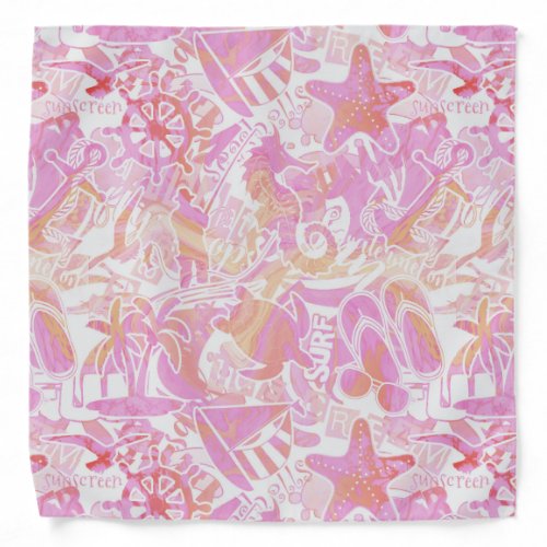 Nautical Beach Collage Hot Pink ID840 Bandana