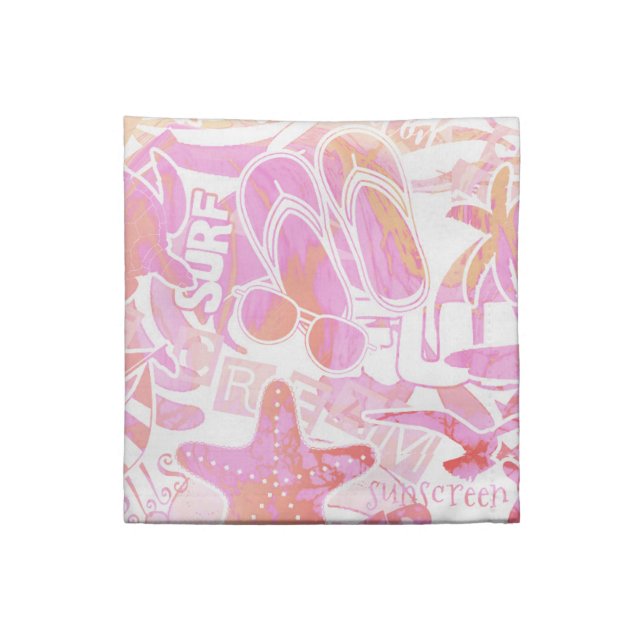 Nautical Beach Collage Hot Pink ID840 Cloth Napkin (Quarter Fold)