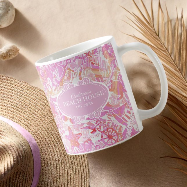 Nautical Beach Collage Hot Pink ID840 Coffee Mug (Creator Uploaded)
