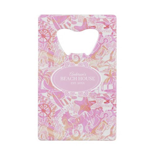 Nautical Beach Collage Hot Pink ID840 Credit Card Bottle Opener