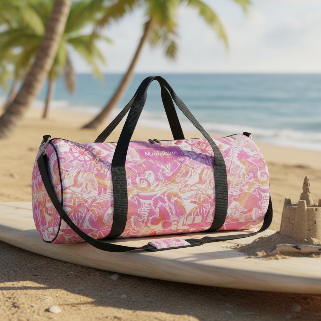 Nautical Beach Collage Hot Pink ID840 Duffle Bag (Creator Uploaded)
