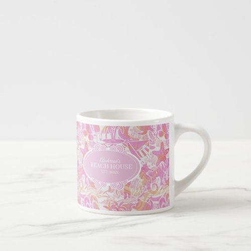 Nautical Beach Collage Hot Pink ID840 Espresso Cup