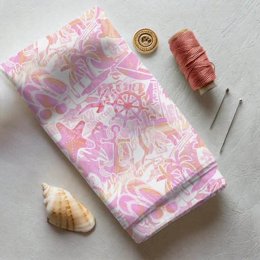 Nautical Beach Collage Hot Pink ID840 Fabric