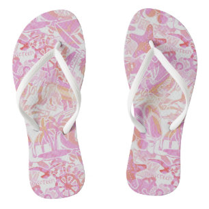 Nautical Beach Collage Hot Pink ID840 Flip Flops