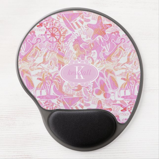  Nautical Beach Collage Hot Pink ID840 Gel Mouse Pad (Front)