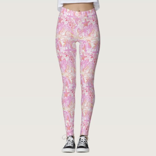  Nautical Beach Collage Hot Pink ID840 Leggings