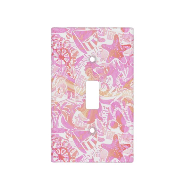 Nautical Beach Collage Hot Pink ID840 Light Switch Cover (Front)