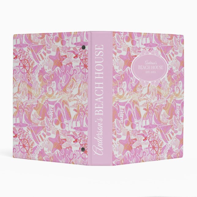 Nautical Beach Collage Hot Pink ID840 Mini Binder (Background)