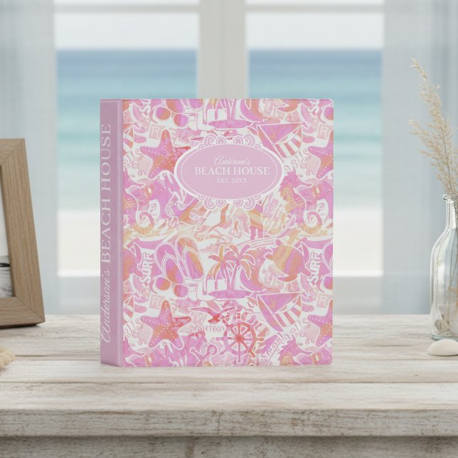 Nautical Beach Collage Hot Pink ID840 Mini Binder (Creator Uploaded)