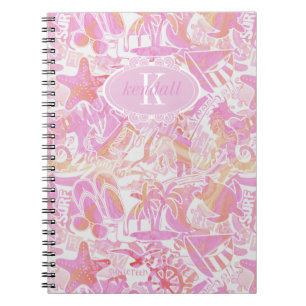 Nautical Beach Collage Hot Pink ID840 Notebook