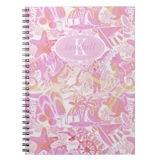 Nautical Beach Collage Hot Pink ID840 Notebook (Front)