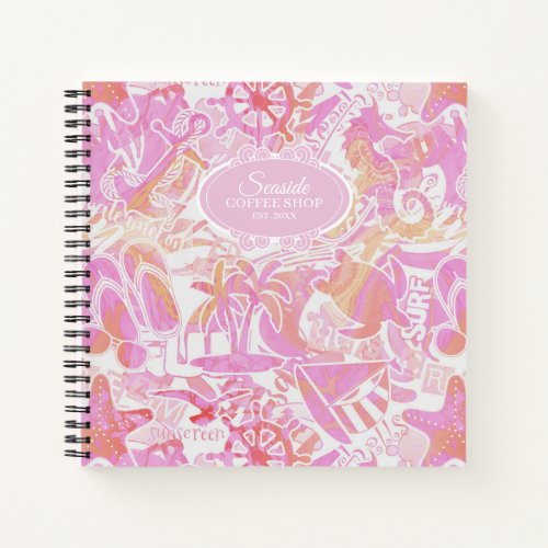 Nautical Beach Collage Hot Pink ID840 Notebook