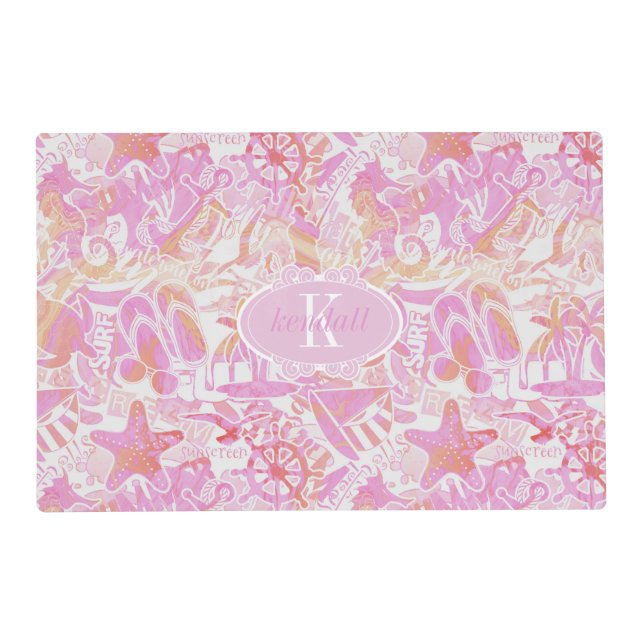 Nautical Beach Collage Hot Pink ID840 Placemat (Front)