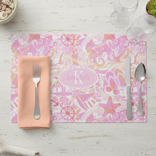 Nautical Beach Collage Hot Pink ID840 Placemat