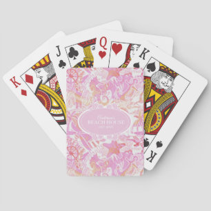 Nautical Beach Collage Hot Pink ID840 Poker Cards