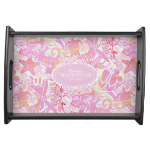 Nautical Beach Collage Hot Pink ID840 Serving Tray