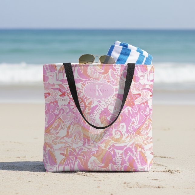 Nautical Beach Collage Hot Pink ID840 Tote Bag (Creator Uploaded)
