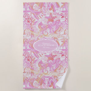 Nautical Beach Collage Hot Pink ID840 Towel
