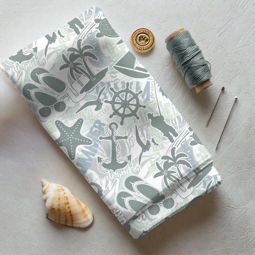 Nautical Beach Collage Olive ID839 Fabric