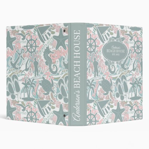 Nautical Beach Collage Sage ID840 3 Ring Binder