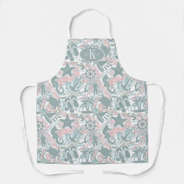 Nautical Beach Collage Sage ID840 Apron (Front)