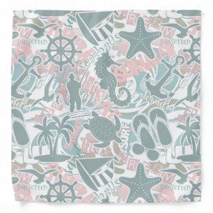 Nautical Beach Collage Sage ID840 Bandana