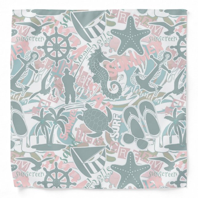 Nautical Beach Collage Sage ID840 Bandana (Front)