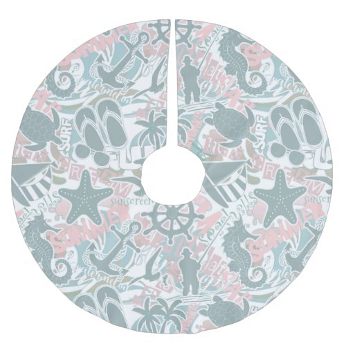 Nautical Beach Collage Sage ID840 Brushed Polyester Tree Skirt