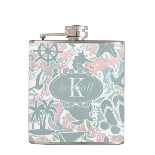 Nautical Beach Collage Sage ID840 Flask