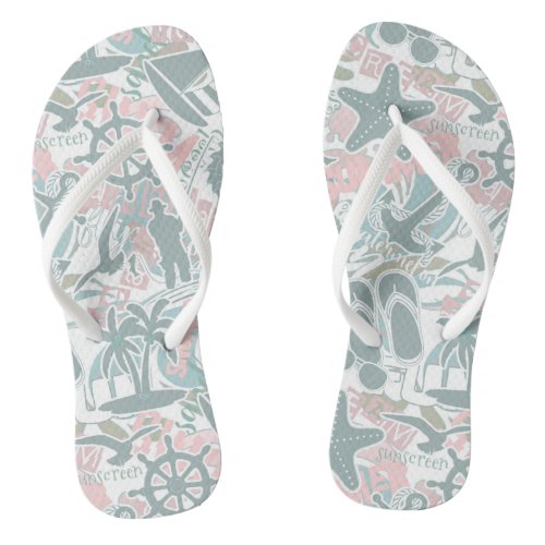 Nautical Beach Collage Sage ID840 Flip Flops